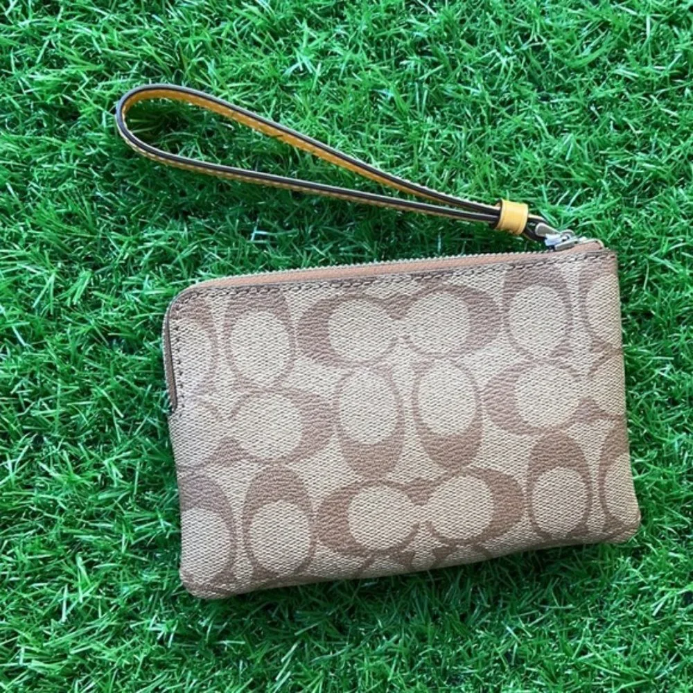 COACH Signature PVC Leather Corner Zip Wristlet - Picture 5 of 16